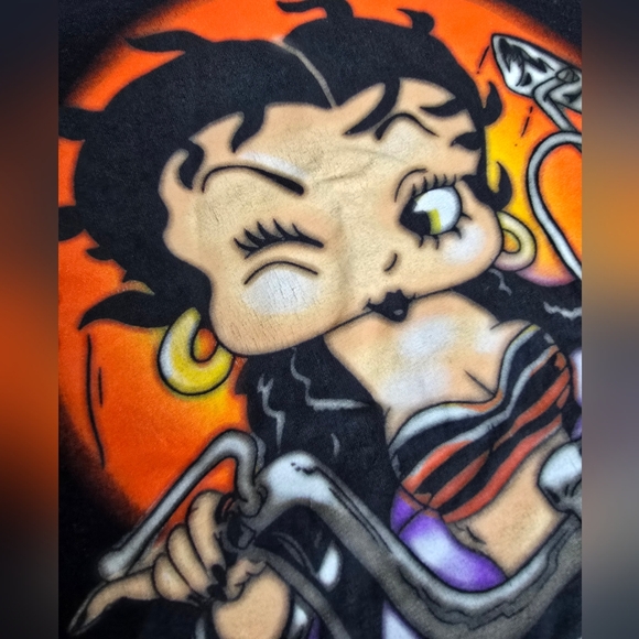 Betty Boop Black Motorcycle T-Shirt - Picture 2 of 5
